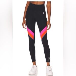 PE Nation Rewind Black Leggings with Pink and Blue Stripes, Brand New, XS
